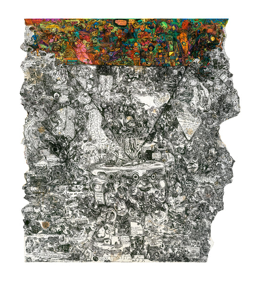 rotem of qiryat gat, THE TURNING OF THE PYRAMIDS, 2011–2012, mixed technique on found paper